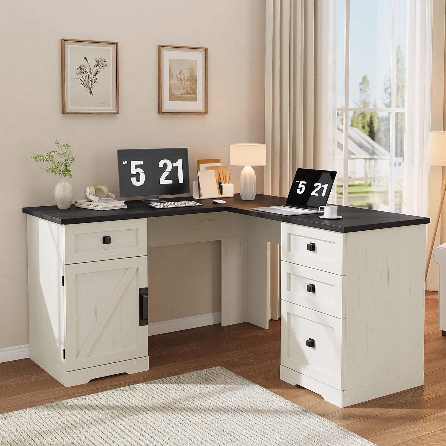 Office Furniture Filing Cabinets - L Shaped Executive Desk 60 in