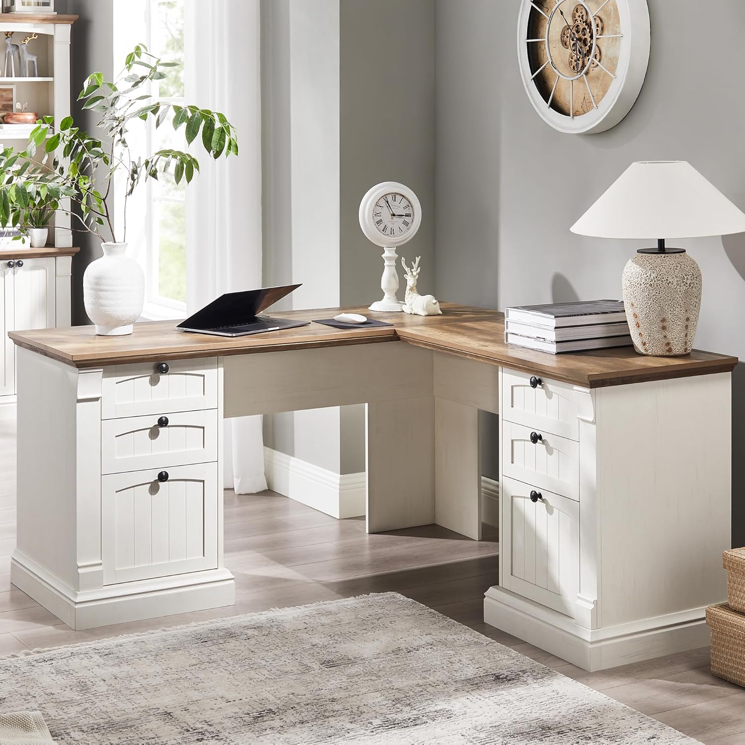 Office Furniture Filing Cabinets - L Shaped Executive Desk with Drawers