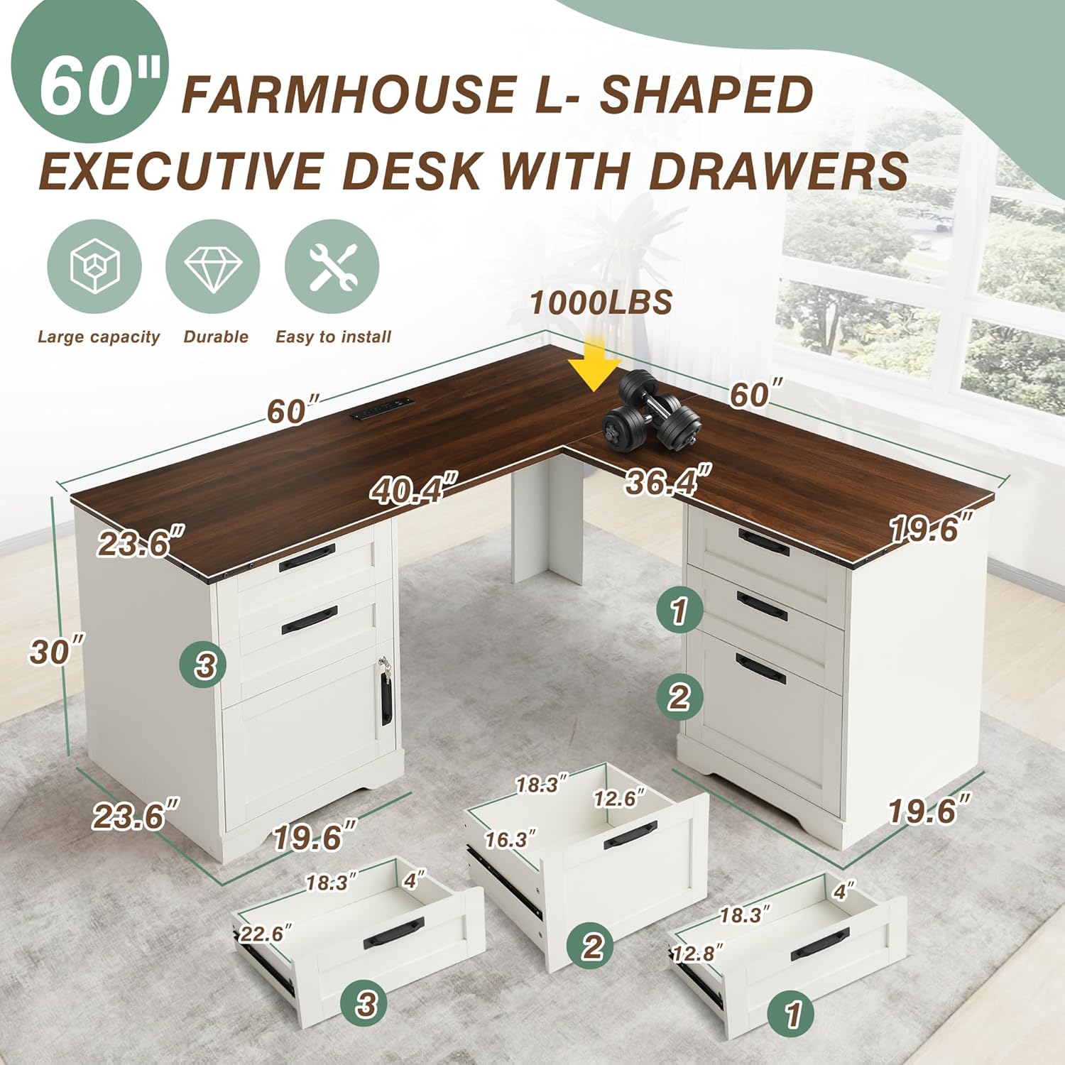 L Shaped Executive Desk with L - Office Furniture Filing Cabinets ulasan dan harga