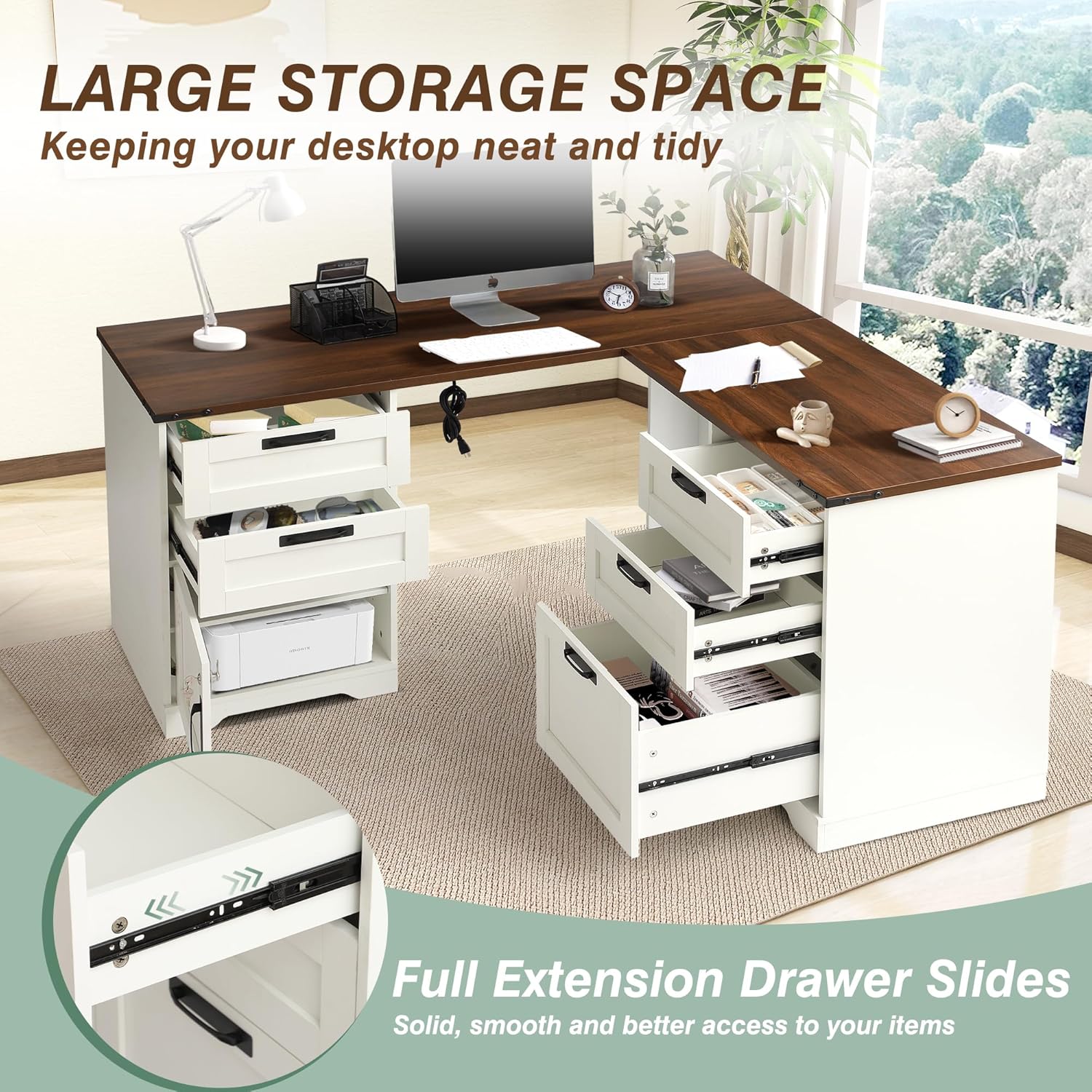L Shaped Executive Desk with L - Office Furniture Filing Cabinets ulasan dan harga