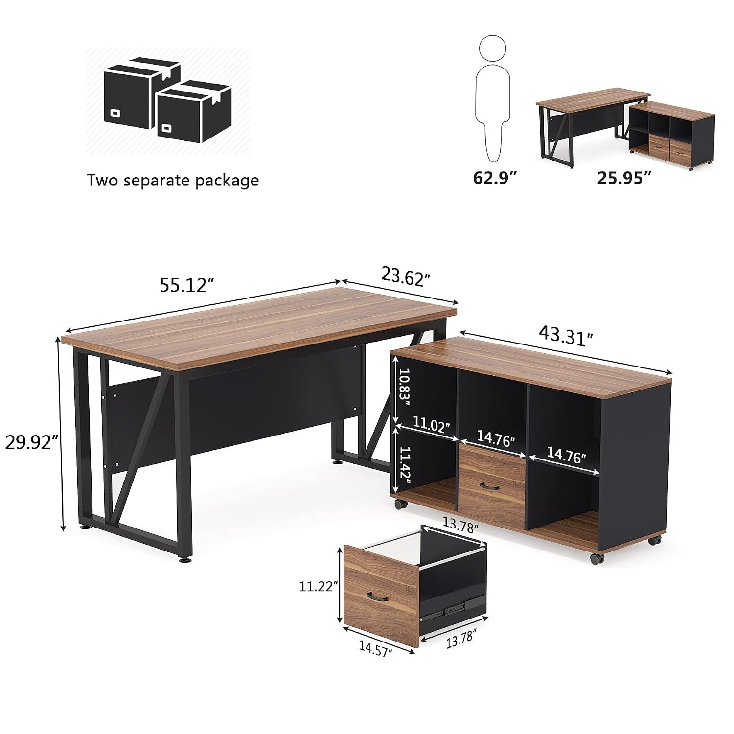 L-Shaped Executive Desk & File - Office Furniture Filing Cabinets ulasan dan harga