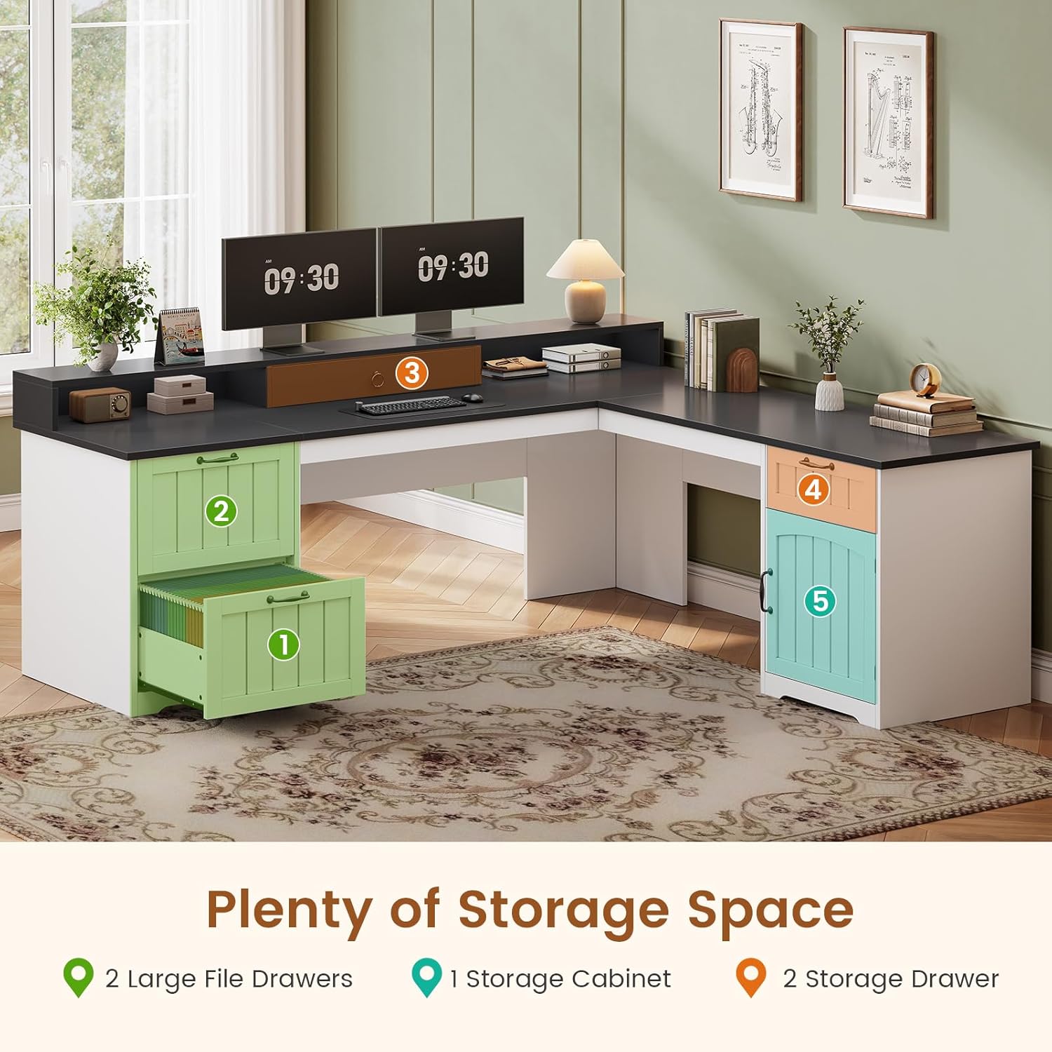 L Shaped Desk with Drawers & S - Office Furniture Filing Cabinets ulasan dan harga